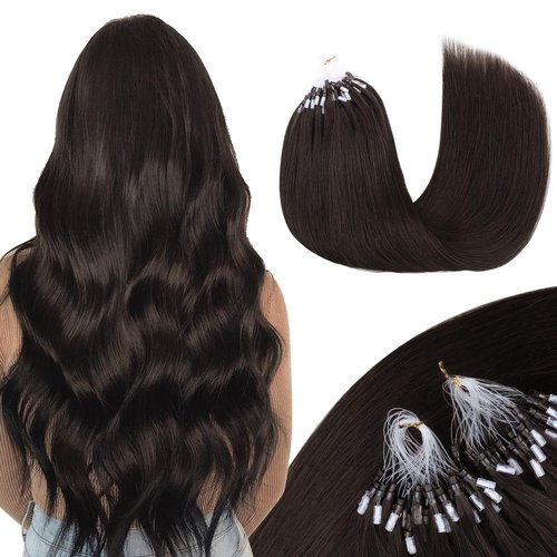 MAXITA Microlink Hair Extensions Human Hair Dark Brown Micro Bead Hair Extensions Virgin Human Hair, 50g/50 Strands/Pack, 16 In