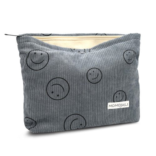 MOMOJULI Corduroy Makeup Bag Cosmestic Bag Large Capacity Ladies Women Aesthetic Make Up Organizer Accessories Zipper Pouch Purse Grey