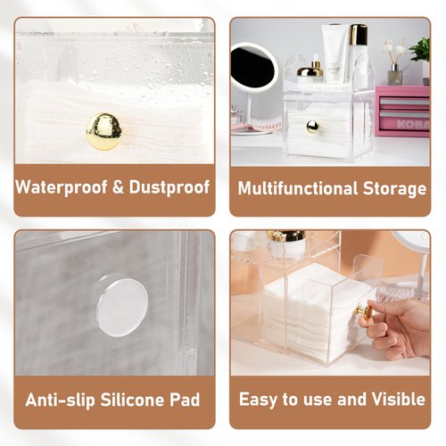 Acrylic Disposable Face Towel Storage Box Compatible with Clean Skin Club Clean Towels XL, Face Towel Holder with Drawer for Bathroom, Makeup Organizer for Vanity Table (Excluding Facial Towels)