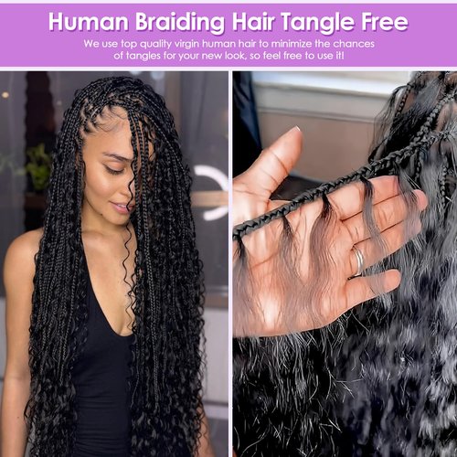 Human Braiding Hair for Boho Braids 100% virgin Human Hair 150g 20 Inch Curly Knotless 12A Deep Wave Bulk Bohemian Braiding Hair for 2 Bundles/Pack Extensions (Natural Black-Deep Wave, 20 Inch)
