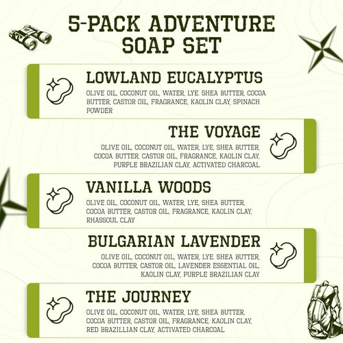 CompassSoap Natural Bar Soap for Women & Men | Skin-Friendly, Hand Made Soap Bar Gift Set | Best Exfoliating and Cleansing Bar Soap for Men & Women | 5 Oz. Variety Pack of 5