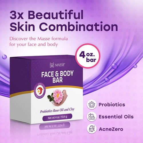 Massey’s CF 100% Natural Probiotic Soap - Lemon and Lavander Body Soap - Sensitive Skin Face Wash with AcneZero Skin Cleanser