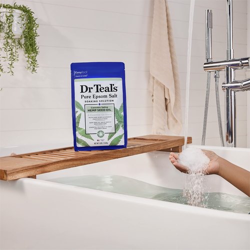 Dr Teal's Pure Epsom Salt, Cannabis Sativa Hemp Seed Oil, 3 lb (Pack of 4)