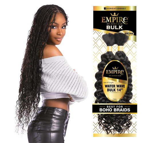 Sensationnel Empire Bulk Braiding – Water Wave Human Hair Braids for Knotless Boho Box or Curly Loosewave Styles 1 pack (14 inch, 2 DARKBROWN)
