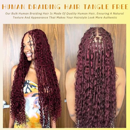 Human Braiding Hair for Boho Braids 16 Inch 110g 2 Bundles/Pack Deep Wave 12A Curly Brazilian Virgin Hair Extensions No Weft Knotless Bulk 1B Black (Deep Wave - 99j, 16 Inch - 110g)