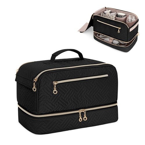 Teamoy Travel Carrying Case Compatible with Shark Flexstyle, Double-Layer Storage Bag for Shark Hyperair, Portable Travel Organizer for Dyson Airwrap Styler and Attachments, Black Quilted