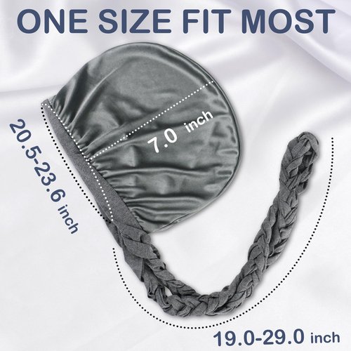 Babalet Halo Turban for Men Women Satin Lined Durag Skull Cap Pre-Tied Handmade Braids Tail Beanie Sleeping Bonnet,Black