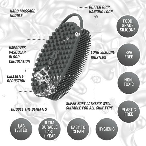 Avilana Silver-Infused Green and Dark Gray Silicone Body Scrubber Bundle - Earthy and Sleek Dual-Tone Set