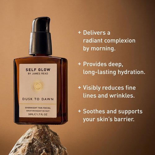 Self Glow by James Read - Dusk to Dawn Overnight Tan Facial Serum Travel Size | Hydrate, Smooth| Aloe, Vitamin E + Plant-Based DHA | Stain-, Silicone- + Drying Alcohol-Free (15mL | 0.5 fl oz)