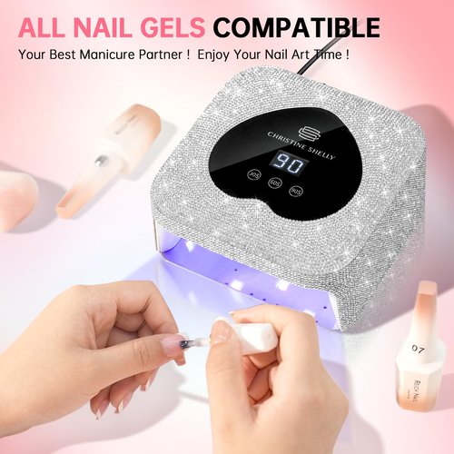 UV Nail Lamp, CHRISTINE SHELLY UV Light for Gel Nails, 48W Plug-in Mini Diamond Nail Lamp Nail Dryer with Touch Control Auto Sensor and 3 Timer Settings Nail Light Curing Lamp, Home, White Diamond