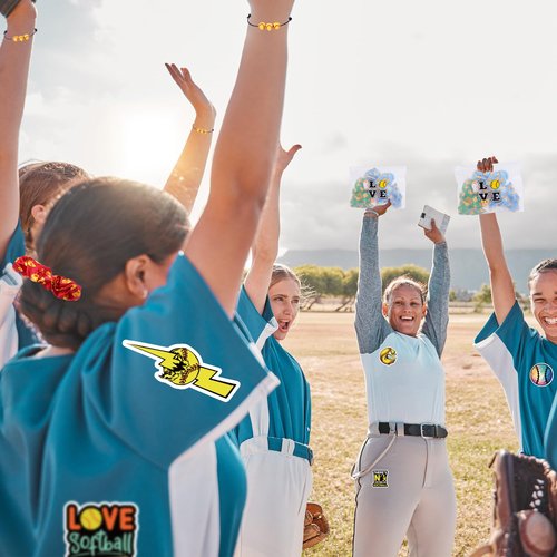 Kolewo4ever 160 Pieces Softball Team Gifts for Girls 20 Pieces Softball Scrunchies Hair Ties,20 Pieces Softball Bracelet,20 pieces Softball Makeup Bag,100 Pieces Softball Stickers