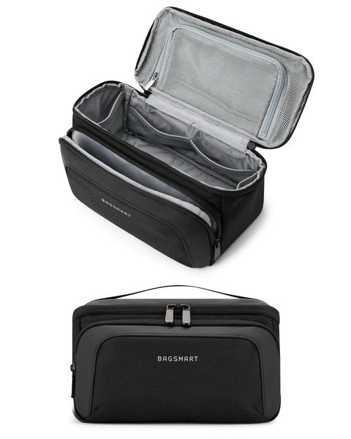 BAGSMART Toiletry Bag for Men, Wide Opening Travel Bag for Toiletries, Dopp Kit Water Resistant Shaving Hygiene Bag for Bathroom Shower, Toiletries Accessories,Travel Essentials-Black