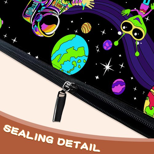 BUYIDUI Astronaut and Alien Trippy Makeup Bag Cosmetic Bag for Women Girls,Portable Makeup Bags Travel Toiletry Bag Organizer