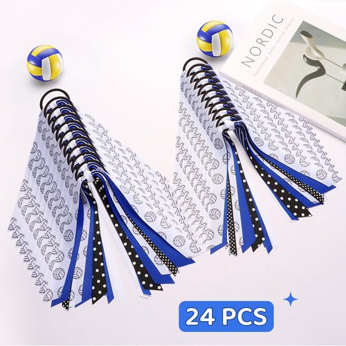 24 Pcs Volleyball Hair Accessories for Girls, Holder Streamer Elastics, Volleyball Hair Ties, Volleyball Ribbon,Volleyball Scrunchies for Girls Ponytail Holder Scrunchies Gifts