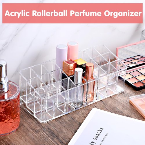 mekueeex 2 pcs Rollerball Perfume Organizer, 48 Spaces Clear Acrylic Perfume Storage Holder Beauty Scent Holder, Makeup Lipgloss Lipstick Display Case