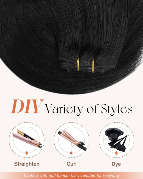 Sunny Hair Clip in Hair Extensions Straight Human Hair Clip in Extensions Remy Clip in Hair Extensions Real Human Hair Extensions Clip ins Natural Black for Women 12inch