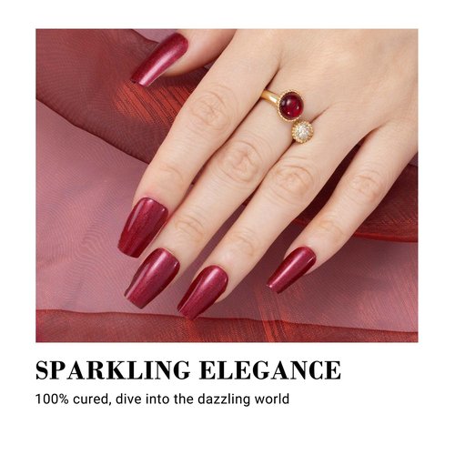 MelodySusie Semi Cured Gel Nail Strips (Red Glitter) Cordless Rechargeable Mini UV LED Nail Lamp, Portable Nail Art Lamp