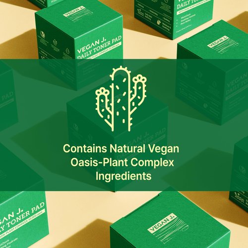 Vegan J Daily Toner Pads | Exfoliating, Hydrating, Moisturizing | Vegan K-Beauty | Oasis-Plant Complex 53,000ppm | Pore Refining & Skin Soothing | 100% Cotton (60 Pads)