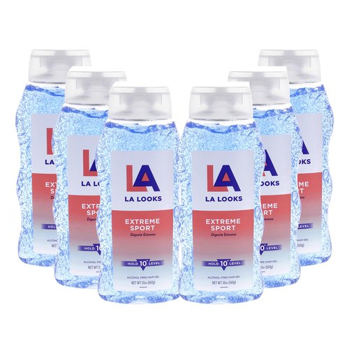 L.A. Looks Extreme Sport Hold 10 Plus Level Hair Gel - Alcohol-Free Styling Gel with TriActive Hold - Non-Sticky, Safe for Color-Treated Hair - 6 pc