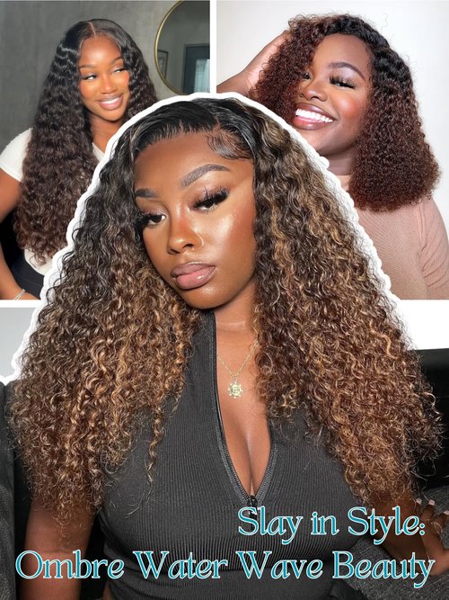 Anmetan 12A Ombre Human Hair Bundles Water Wave, Chestnut Ombre Brown 100% Remy Human Hair Curly Single Bundle Wet and Wavy Thick 3 Tone Colored #T1B/2/30 Dark Roots Keep Soft After Washes 12 Inch