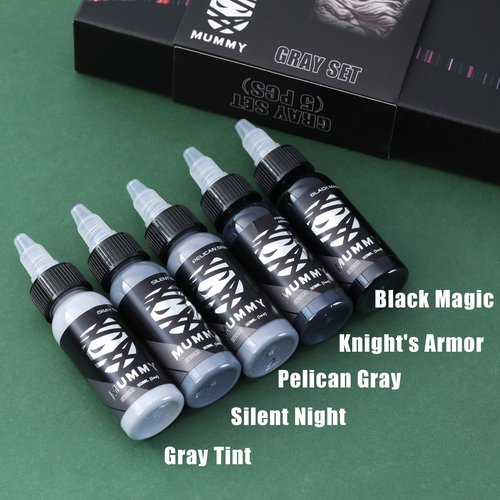 Mummy USA Custom Tattoo Ink Color Gray Set Evenly Long Lasting Vibrant and Bright, No Irritation Set 1 oz Bottles