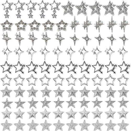 100pcs Star Charms for Nails Star Nail Charms Star Charms Y2K Nail Charms 3D Alloy Nail Stars Nail Rhinestones Nail Charms and Gems for Women and Girls Nail Design(13 Styles)