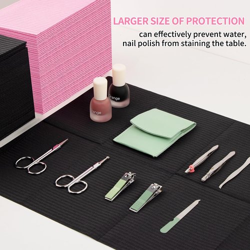 490pcs Disposable Nail Mats Foldable Nail Paper Towels, Table Acrylic Nail Practice Sheet, 3 Ply Waterproof Clean Nail Table Practice Mat for Salon Manicure Tattoo,Nail Art Accessories 13"x18" (Black)