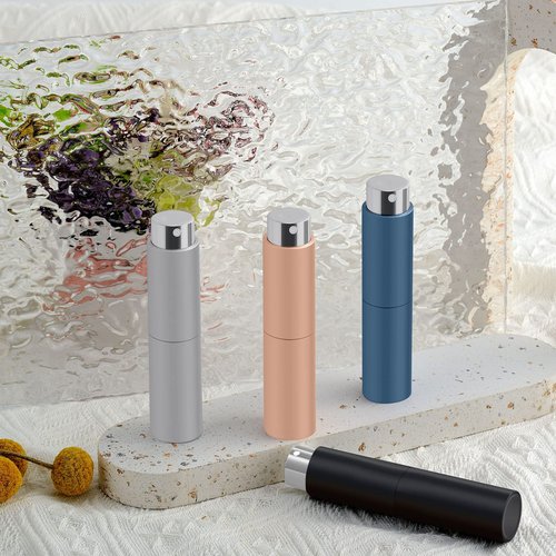 Lil Ray 8ML Portable Mini Perfume Atomizer Spray Bottle(4 PCS), Travel Refillable Atomizer Sprayer for Perfume,Cologn, Fragrance with Twist Design (Matte Black&Rose Gold&Blue&Silver)