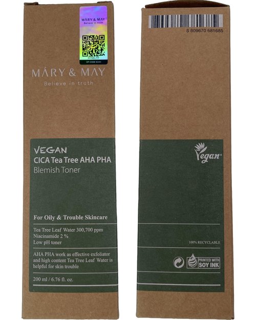 Mary&May Vegan CICA Tea Tree AHA PHA Blemish Toner - Oil Control and Skin Soothing Exfoliating Face Toner - Protects Skin Barrier, for Clear and Healthy Skin, 6.76 fl.oz.