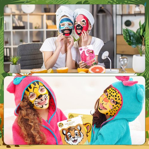 Dansib 32 Pcs Animal Face Masks Bulk Spa Sheet Skincare Facial Mask Funny Face Skin Care for Women Girls Sleepover Slumber Party