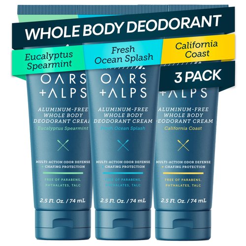 Oars + Alps Whole Body Deodorant for Men & Women, Aluminum Free & Natural Deodorant with Ylang Ylang, Citrus, Patchouli, Multi-Action Odor Defense, Long Lasting, Anti-Chafe, Variety 3 Psck, 2.5oz