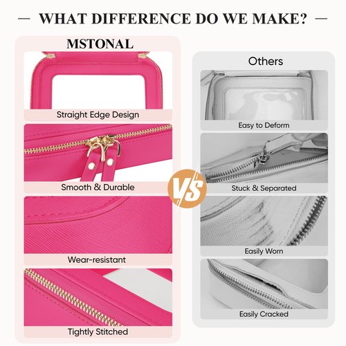 MSTONAL Clear Makeup Bag, Travel Toiletry Bag Cosmetic Case for Women, Waterproof Portable Make Up Skincare Pouch with Zipper, Compact Car Organizer Bag for Essentials, Mini & Medium, Hot Pink