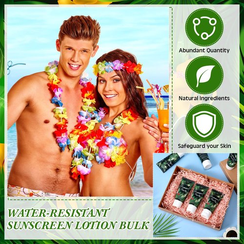 Dansib 24 Pcs Mini Sunscreen Bulk for Summer Wedding Party Spf 30 Water Resistant Sunscreen Lotion Bulk 1oz Travel Size for Thank You Gifts Wedding Party Supplies(White Cream,Tropical)