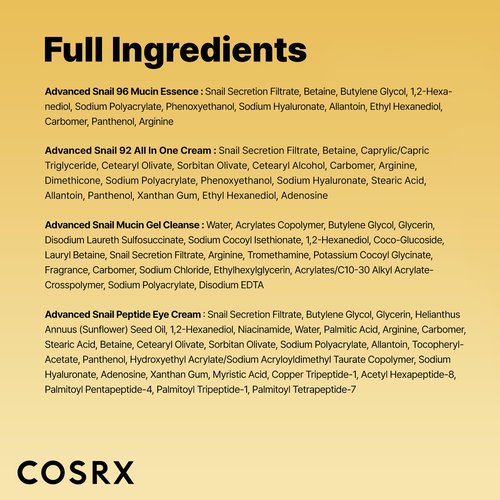 COSRX All About Snail Mucin Korean Skin Care Set, Mini Travel Essentials, Travel Size Gift Set with Snail Mucin Face Wash, Serum, Moisturizer & Eye Cream, Rejuvenating Kit, Stocking Stuffers