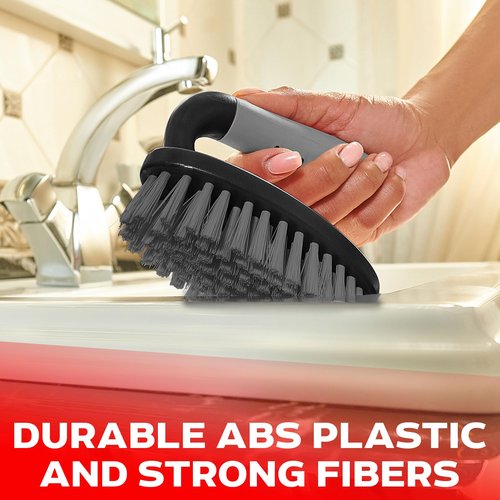 Scrub Brush Set of 6 pcs - Cleaning Shower Scrubbers with Squeegee for Shower Glass and Adhesive Wall Hooks Including Grout Cleaner Brush, Scrub Brushes for Cleaning Bathroom, Shower, Tile, Bathtub