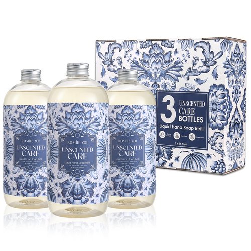 ROMIIE ZOI Liquid Hand Soap Refills Gift Set – Unscented – 3 x 26 Fl Oz Bottles – Plant-Based, Non-Toxic, Fragrance-Free & Gentle Moisturizing Formula – for Sensitive Skin, Bathroom, Kitchen