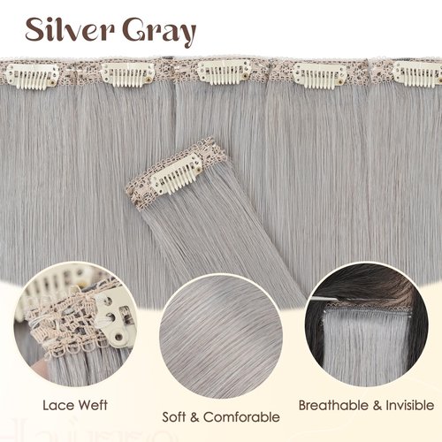 Hairro 6PCS 6 Clips In Short Hair Extensions Remy Real Human Hair Clip Ins Mini Clip On Hairpin Hairpieces For Women 33g 12 Inch #Silver Grey