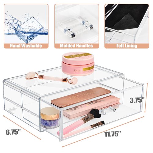 Sorbus Stackable Acrylic Drawers - 1 Clear Storage Drawers for Organizing Make up Palettes, Nail Hair Accessories, Cosmetics & Beauty Supplies - 11.75"W Makeup Organizer for Vanity, Bathroom Organizer