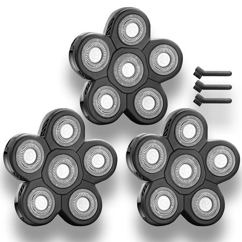 3 Pack Shaver Replacement Blades Compatible with F-ree-bird Head Shaver Kit, 6 Blades Shaver Replacement Heads for Bald Men, Ruixin Replacement Blades for Flex-series Electric, with 3 Brushes.