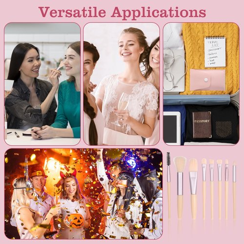 20 Sets Pink Travel Makeup Brush Set Bulk Synthetic Fiber Makeup Brushes Set Bridesmaid Gift for Wedding Bridal Shower Favors Bachelorette Party Gift (Ivory Beige)