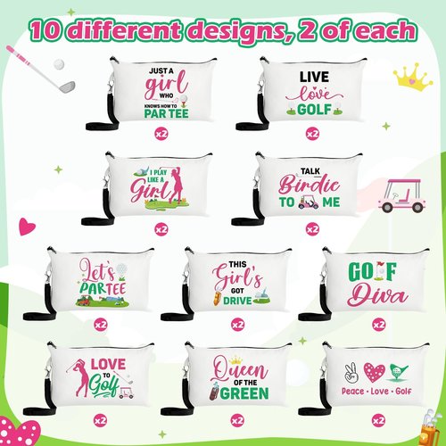 R HORSE 20Pcs Golf Makeup Bag for Girls, Golf Gifts Teen Canvas Cosmetic Bag With Zipper Funny Travel Bags Toiletry Pouch Accessories for Team Players Lover