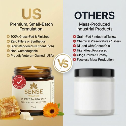 Sense Wellness Whipped Tallow Balm with Manuka Honey & Jojoba – Grass-Fed Beef Tallow for Face & Body – Non-Greasy Daily Moisturizer for Dry, Sensitive Skin – Unscented, Veteran Owned (4oz)