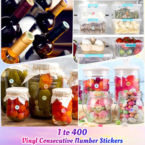 Simarro 12 Sheets Number Stickers (1-400), Self-Adhesive Waterproof Round Stickers for Organizing Nail Polish Bottle, Nail Sample Stick, Lipstick