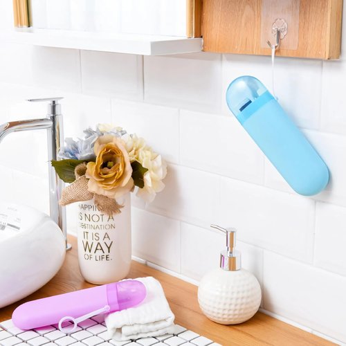 YKuzLx 2 Packs Toothbrush Travel Case, Portable Toothbrush Case with Ventilation Hole for Travel, Plastic Toothbrush Holder Travel Size for Business Trip, School, Camping, Home - Purple+Blue