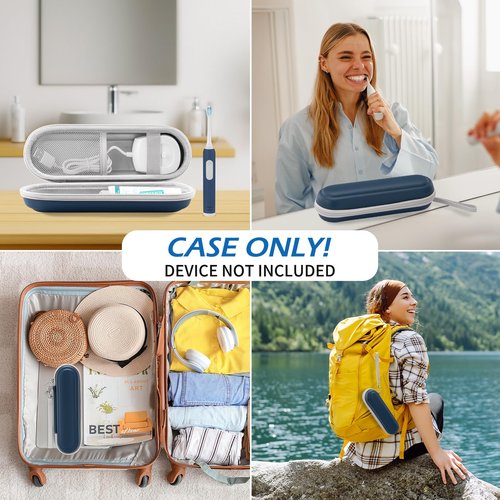 Toothbrush Travel Case for Oral B/Oral-B Pro 1000 1500 5000 7000 & Philips Sonicare 4100 1100 5300 5100 6100/iO Electric Toothbrush, Hard Protective Storage Bag (Deep blue case with toothbrush cap)