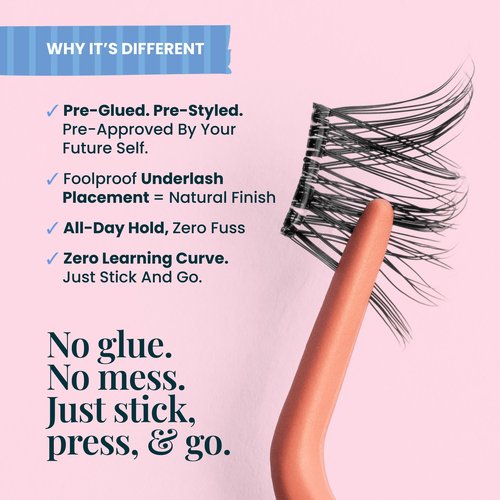 FlutterHabit STICKtionary Sweetheart Self Adhesive Eyelashes Kit, Pre Glued Underlash Strips for Beginners, No Glue Lash Extensions, Lightweight Reusable Clusters for Natural Look at Home (5 Pairs)