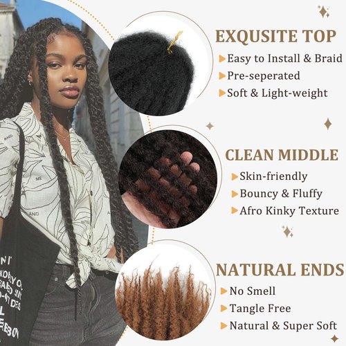 Marley Twist Braiding Hair 18 Inch Marley Hair Ombre Cuban Twist Hair 8 Packs Afro Kinky Curly Twist Crochet Hair Long Marley Twist Hair Extension (18 Inch, 1B/4/30)