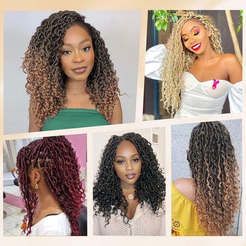 Callia Faux Locs Crochet Hair 14 Inch 8 Packs Goddess Locs Crochet Hair for Black Women Pre Looped Boho Faux Locs with Curly Ends T27