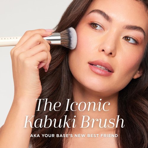 HALEYS Kabuki Makeup Brush – Soft, Dense Vegan Makeup Brush for Liquid, Cream & Powder Foundation, Seamless Blending, Airbrush Finish, Dermatologist-Tested, Cruelty-Free Face Brush