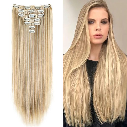 BOSHIZL Seamless Blond Clip in Hair Extensions for Women – 7 Pieces, 140g Premium Wig (US 24 Inch, Ash Blonde)